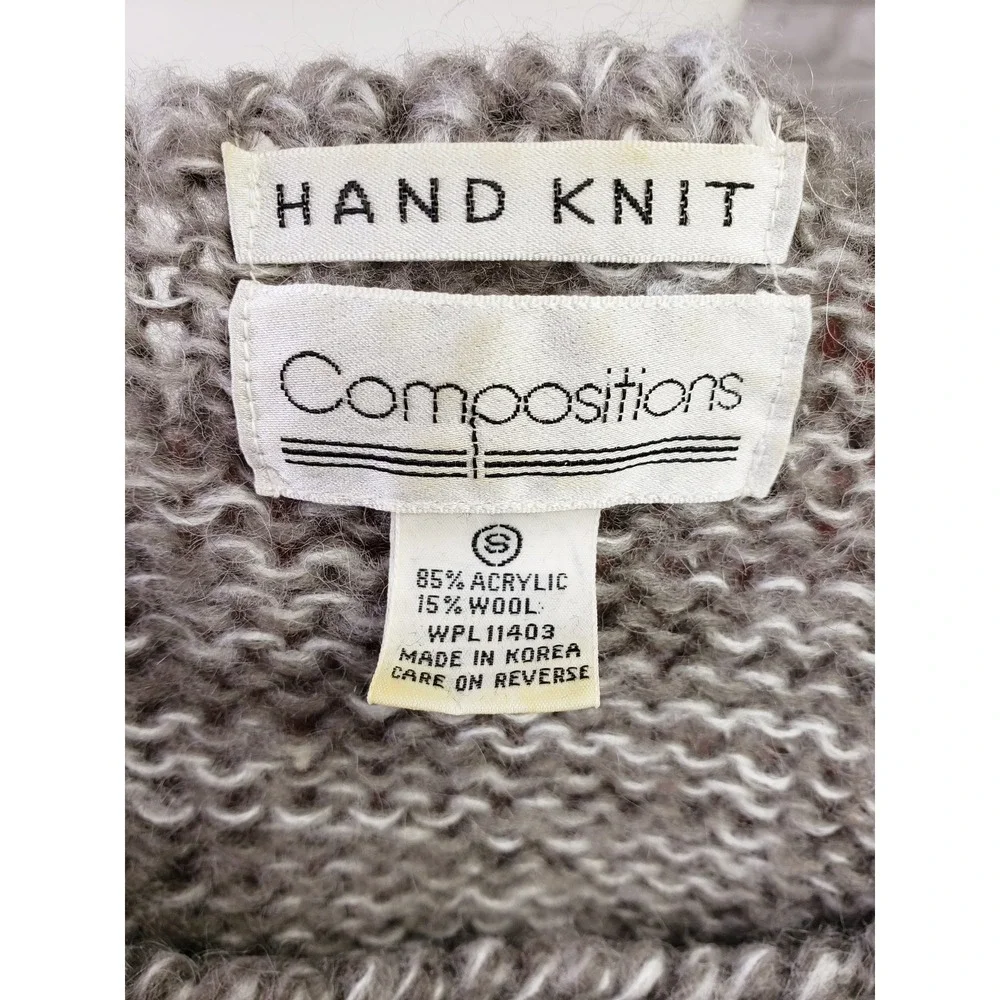 Vintage 1980s wool blend hand knit women's sweater quilt stars design - Small‎